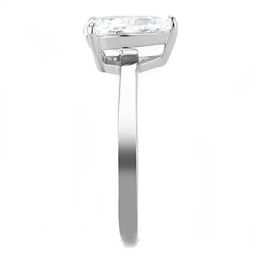High polished (no plating) Stainless Steel Ring with AAA Grade CZ in Clear for Women Style TK3251