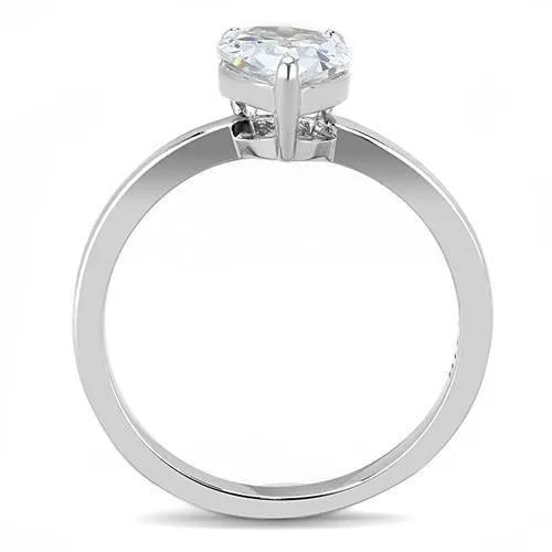High polished (no plating) Stainless Steel Ring with AAA Grade CZ in Clear for Women Style TK3251