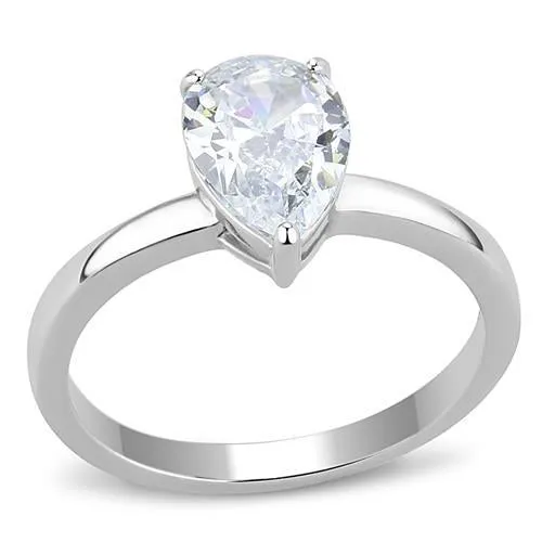 High polished (no plating) Stainless Steel Ring with AAA Grade CZ in Clear for Women Style TK3251