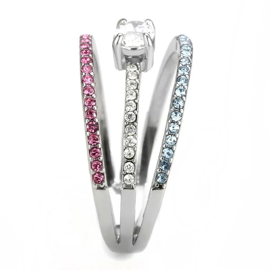 High polished (no plating) Stainless Steel Ring with AAA Grade CZ in Multi Color for Women Style DA386