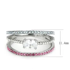 High polished (no plating) Stainless Steel Ring with AAA Grade CZ in Multi Color for Women Style DA386