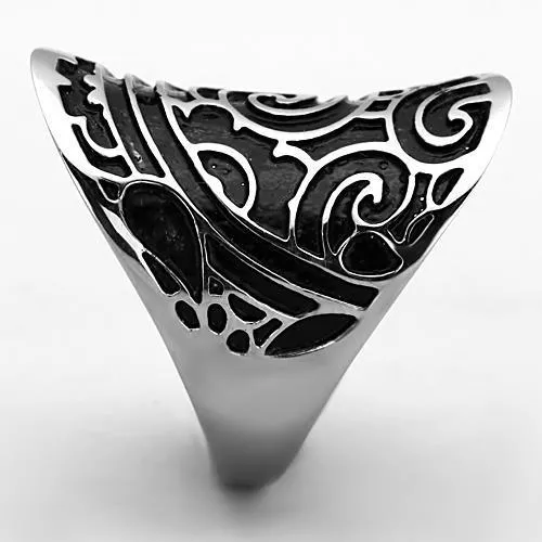 High polished (no plating) Stainless Steel Ring with Epoxy in Jet for Women Style TK1448