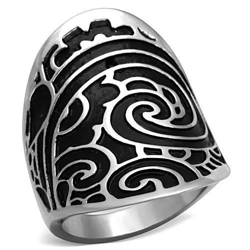 High polished (no plating) Stainless Steel Ring with Epoxy in Jet for Women Style TK1448