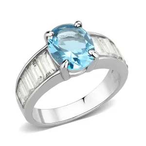 High polished (no plating) Stainless Steel Ring with Synthetic in SeaBlue for Women Style TK3779