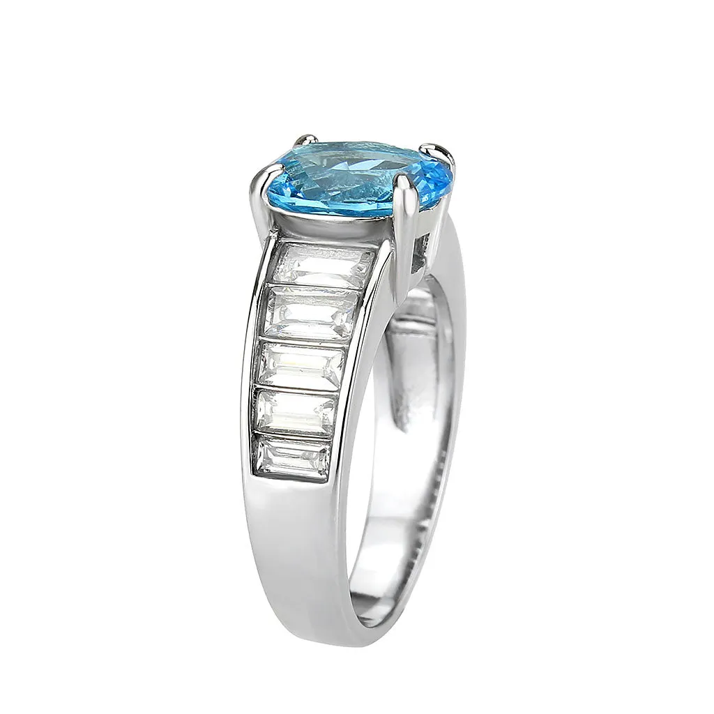 High polished (no plating) Stainless Steel Ring with Synthetic in SeaBlue for Women Style TK3779