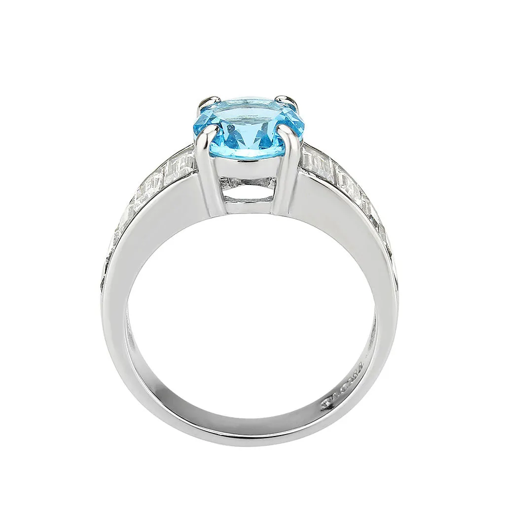 High polished (no plating) Stainless Steel Ring with Synthetic in SeaBlue for Women Style TK3779