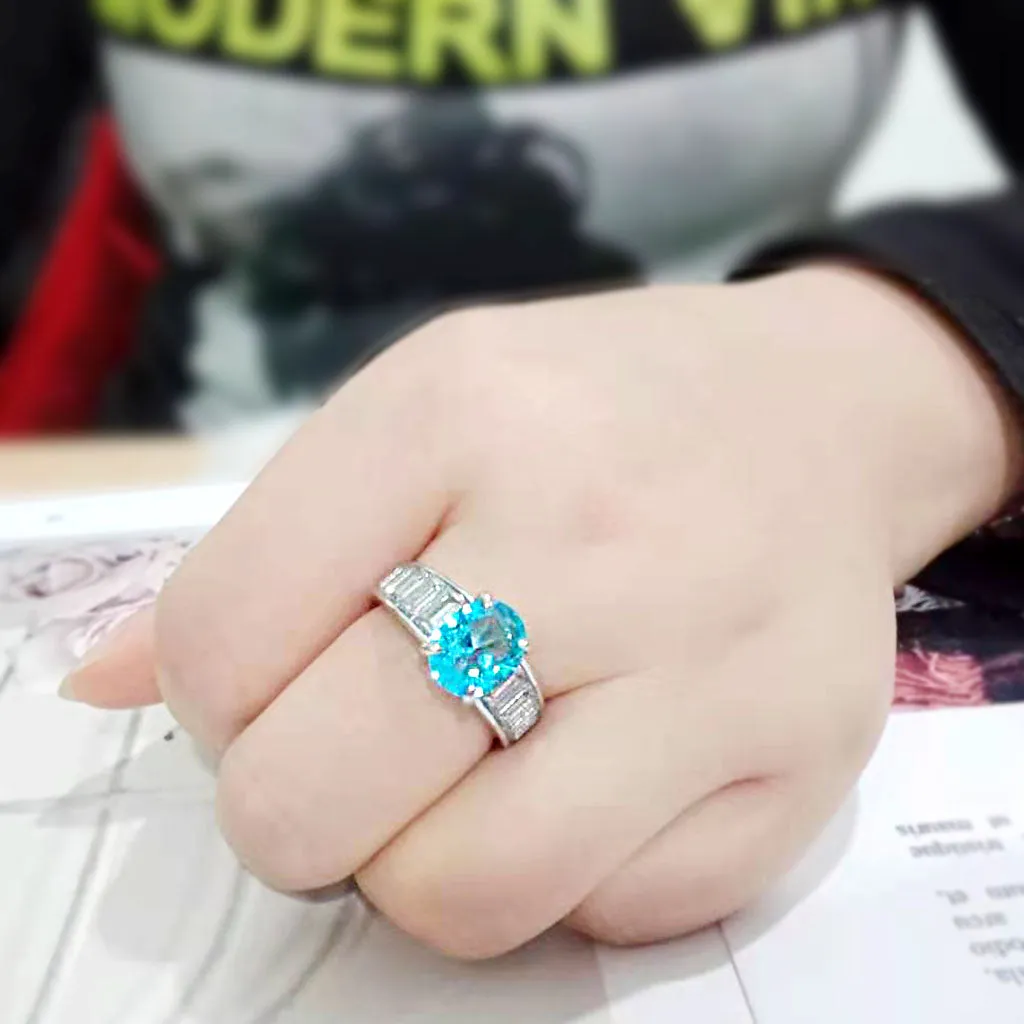 High polished (no plating) Stainless Steel Ring with Synthetic in SeaBlue for Women Style TK3779
