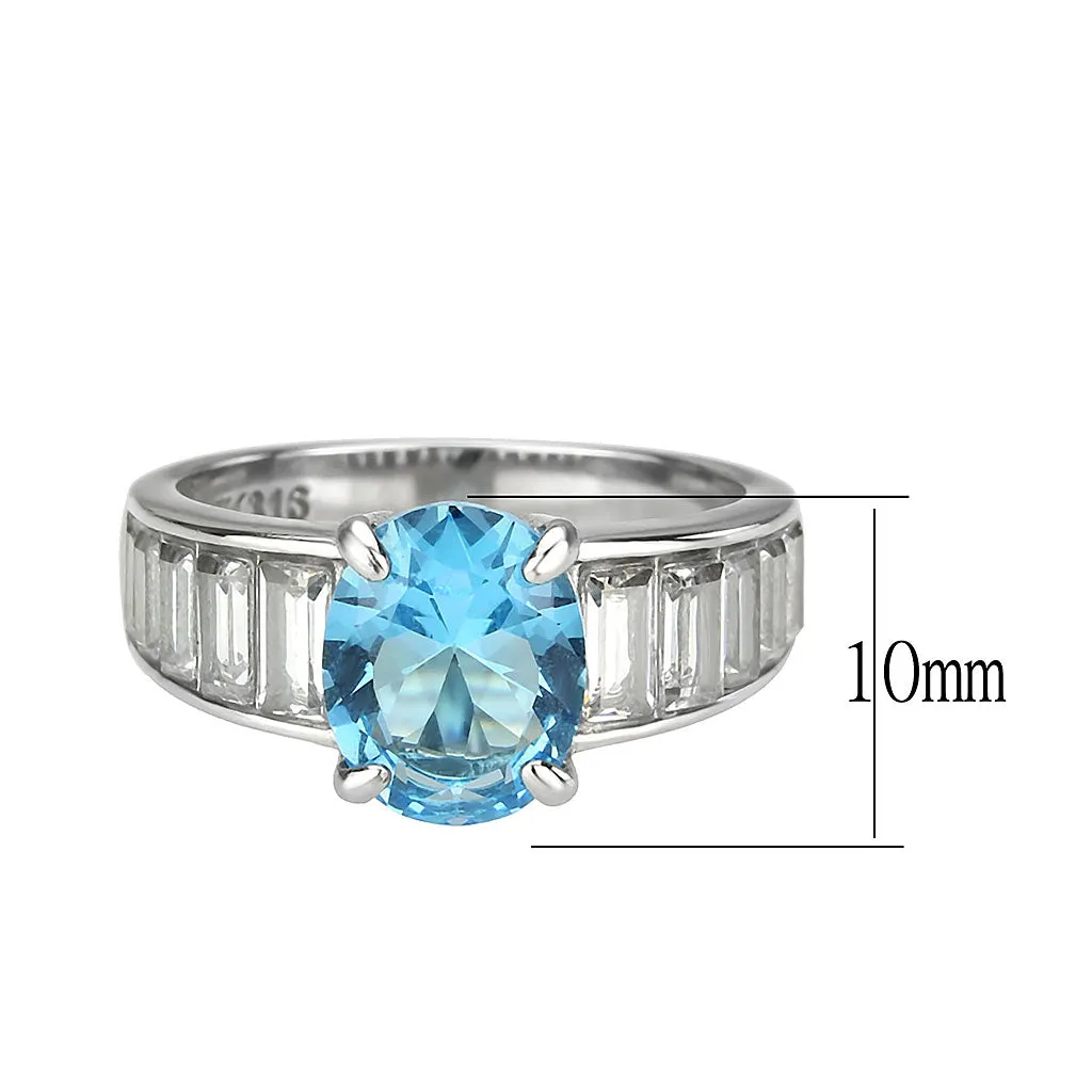 High polished (no plating) Stainless Steel Ring with Synthetic in SeaBlue for Women Style TK3779