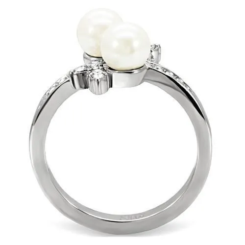 High polished (no plating) Stainless Steel Ring with Synthetic Pearl in White for Women Style TK116