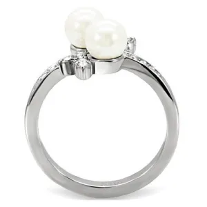 High polished (no plating) Stainless Steel Ring with Synthetic Pearl in White for Women Style TK116