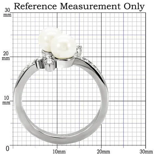 High polished (no plating) Stainless Steel Ring with Synthetic Pearl in White for Women Style TK116