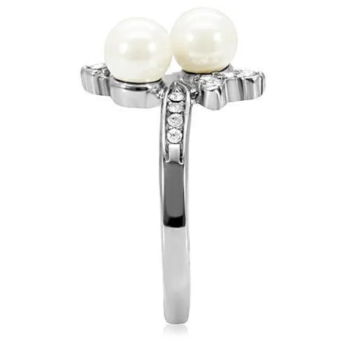High polished (no plating) Stainless Steel Ring with Synthetic Pearl in White for Women Style TK116
