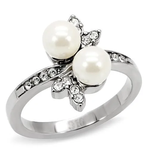 High polished (no plating) Stainless Steel Ring with Synthetic Pearl in White for Women Style TK116