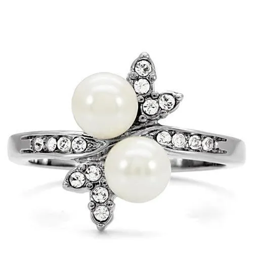 High polished (no plating) Stainless Steel Ring with Synthetic Pearl in White for Women Style TK116