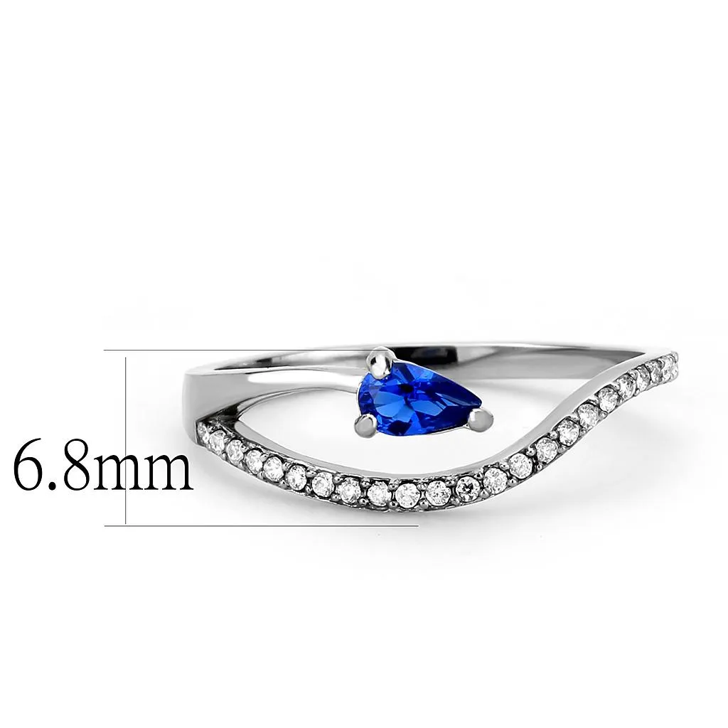 High polished (no plating) Stainless Steel Ring with Synthetic Spinel in London Blue for Women Style DA273