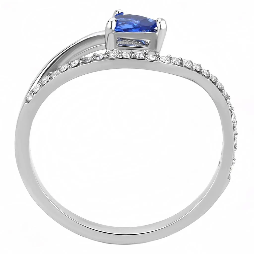 High polished (no plating) Stainless Steel Ring with Synthetic Spinel in London Blue for Women Style DA273