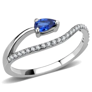 High polished (no plating) Stainless Steel Ring with Synthetic Spinel in London Blue for Women Style DA273