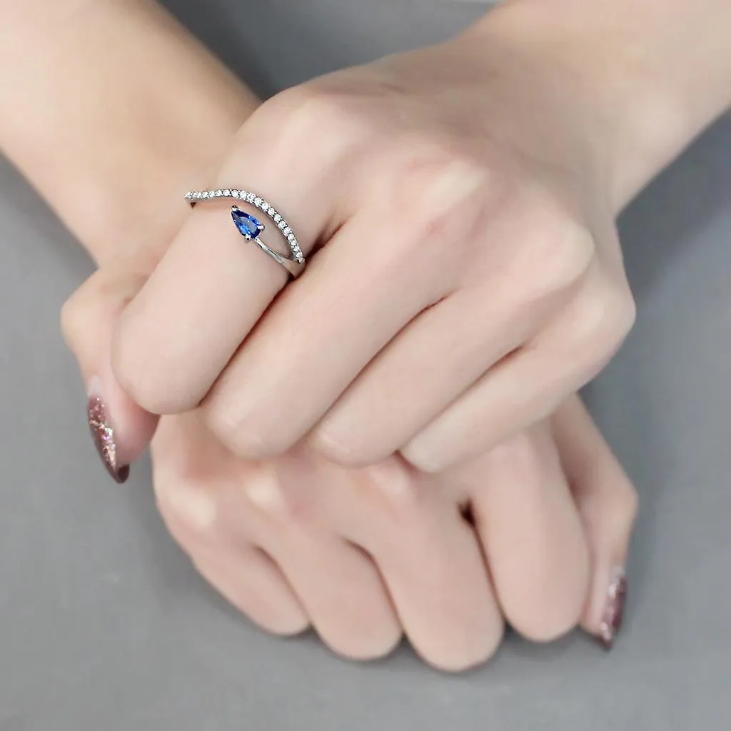 High polished (no plating) Stainless Steel Ring with Synthetic Spinel in London Blue for Women Style DA273