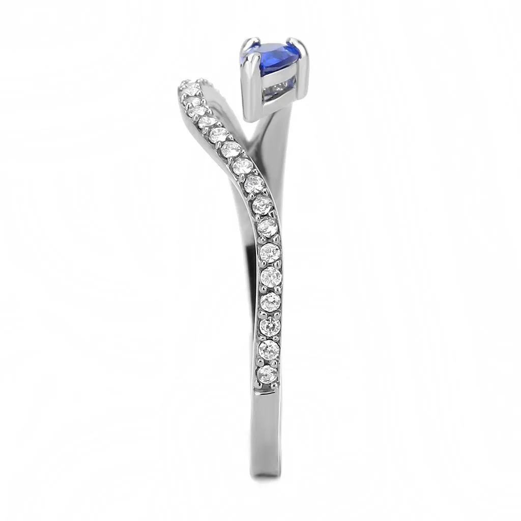 High polished (no plating) Stainless Steel Ring with Synthetic Spinel in London Blue for Women Style DA273