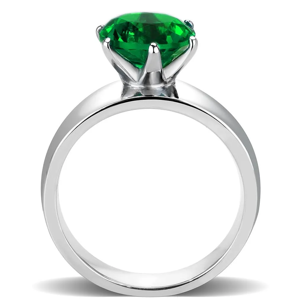High polished (no plating) Stainless Steel Ring with Synthetic Synthetic Glass in Emerald for Women Style TK52005