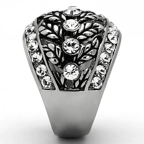 High polished (no plating) Stainless Steel Ring with Top Grade Crystal in Clear for Women Style TK1015