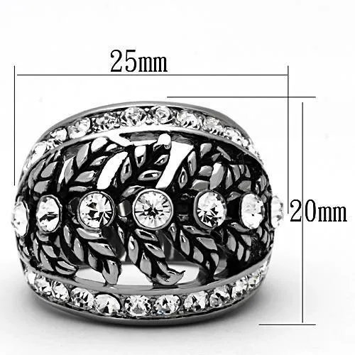 High polished (no plating) Stainless Steel Ring with Top Grade Crystal in Clear for Women Style TK1015