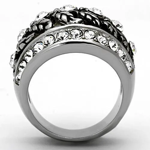 High polished (no plating) Stainless Steel Ring with Top Grade Crystal in Clear for Women Style TK1015