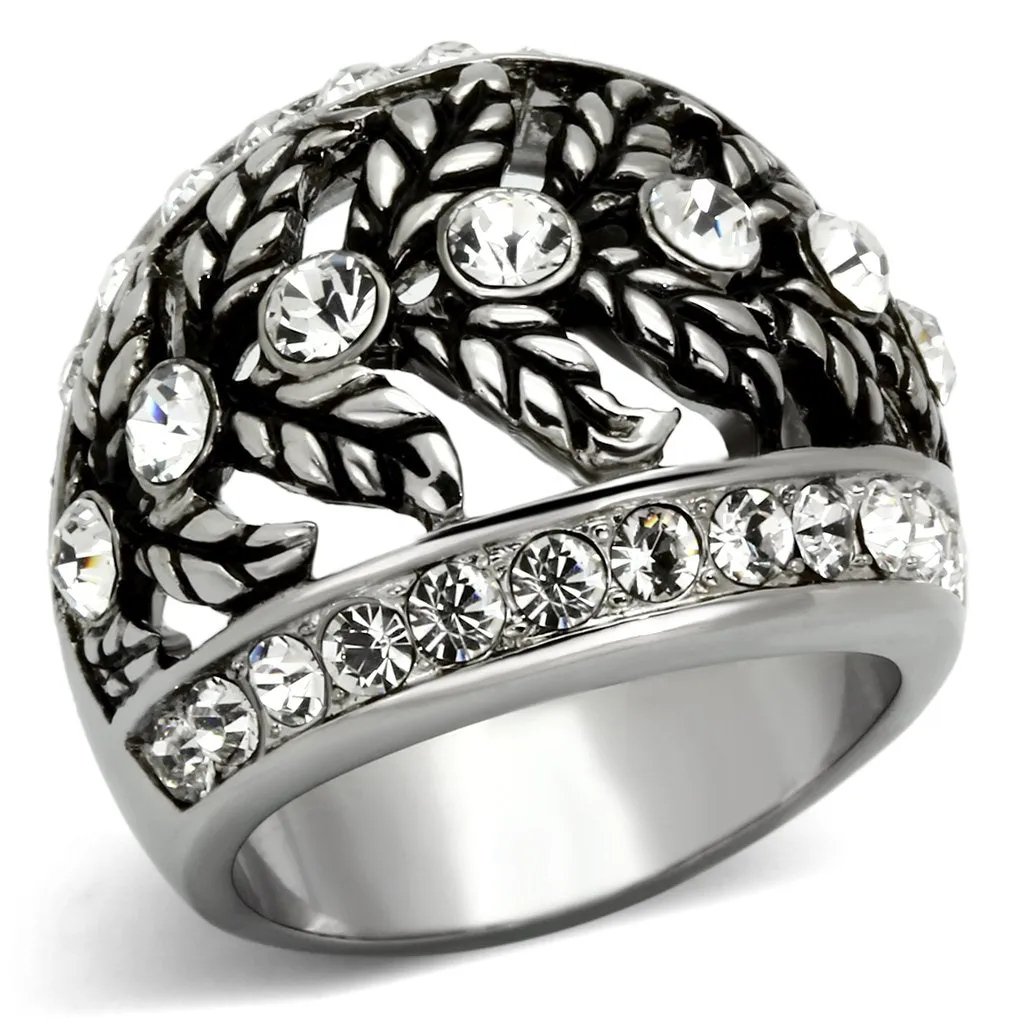 High polished (no plating) Stainless Steel Ring with Top Grade Crystal in Clear for Women Style TK1015