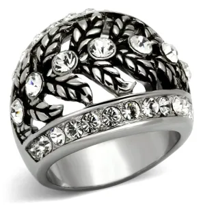 High polished (no plating) Stainless Steel Ring with Top Grade Crystal in Clear for Women Style TK1015