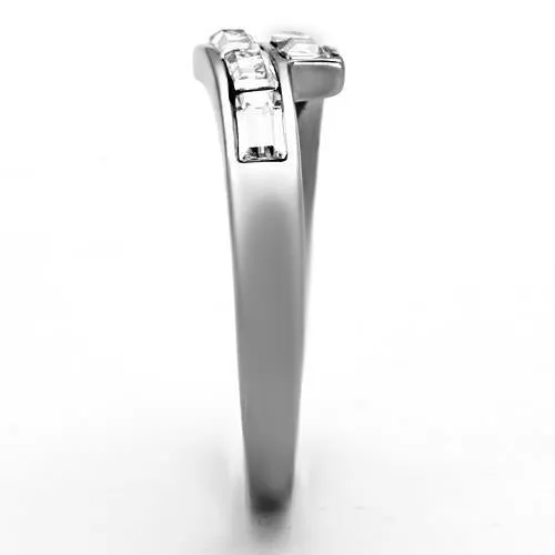 High polished (no plating) Stainless Steel Ring with Top Grade Crystal in Clear for Women Style TK1335