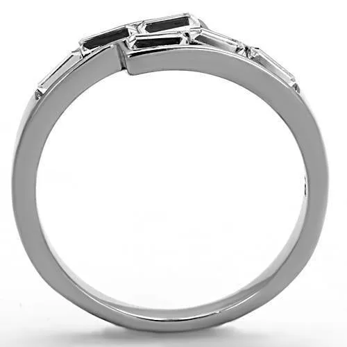 High polished (no plating) Stainless Steel Ring with Top Grade Crystal in Clear for Women Style TK1335