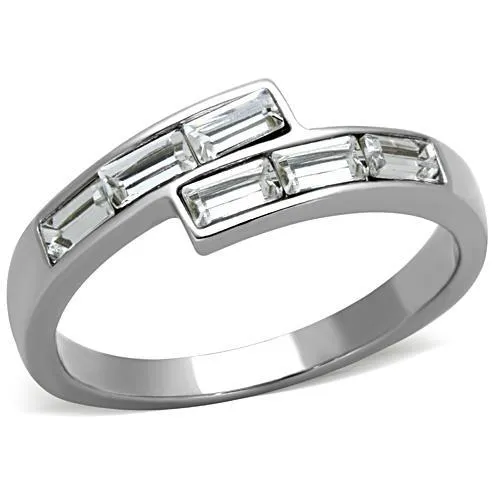 High polished (no plating) Stainless Steel Ring with Top Grade Crystal in Clear for Women Style TK1335