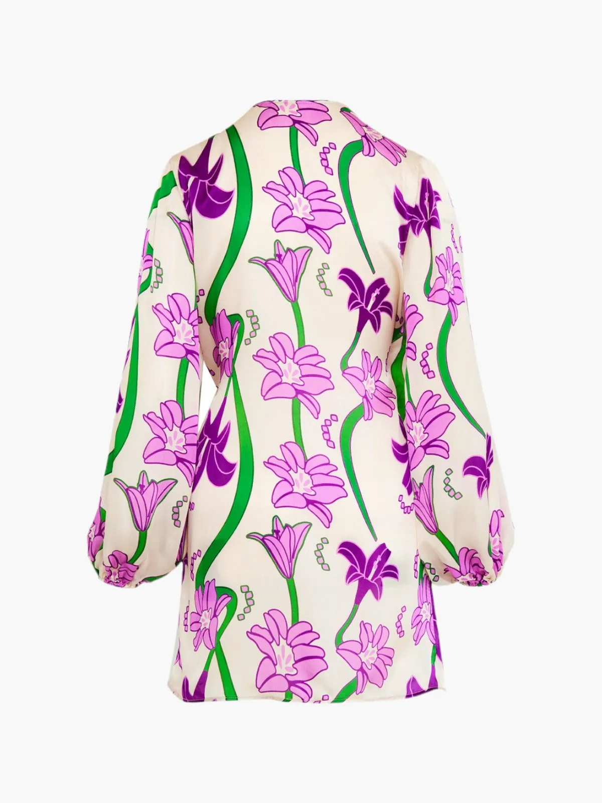 Hojarasca Mini Silk Dress | Violet Flowers