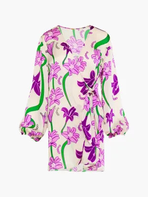 Hojarasca Mini Silk Dress | Violet Flowers
