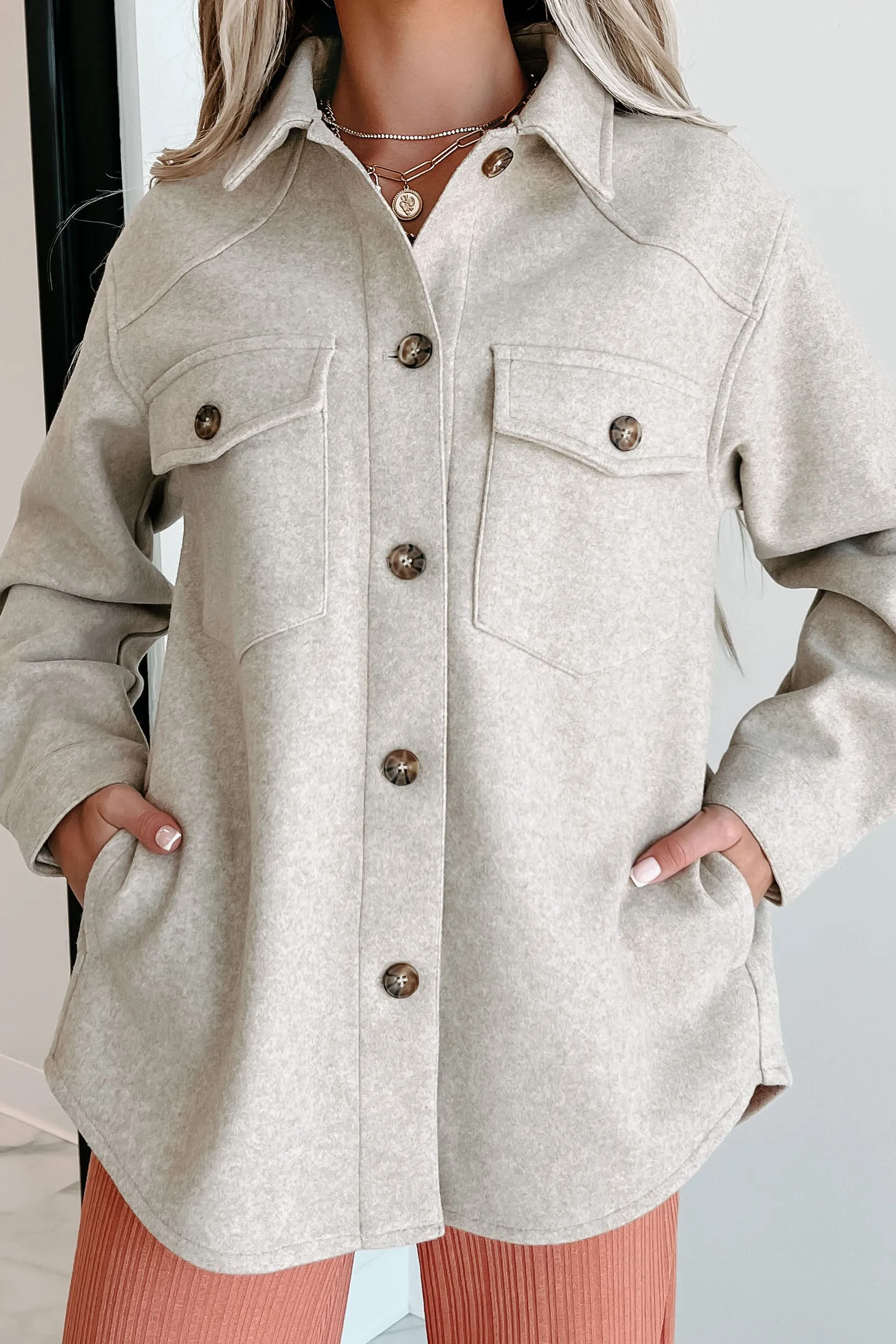 In Real Time Brushed Fleece Shacket (Oatmeal)