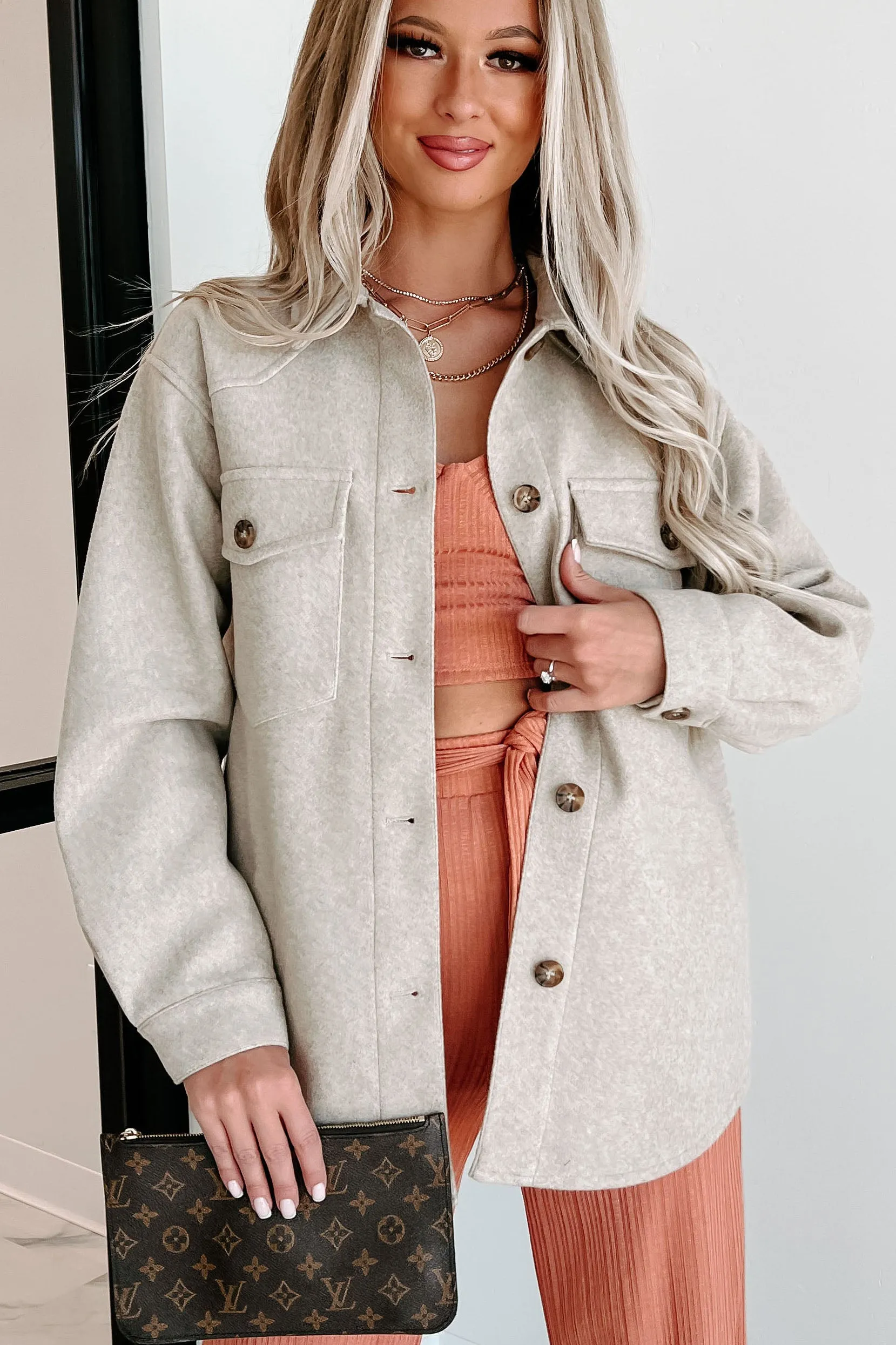 In Real Time Brushed Fleece Shacket (Oatmeal)