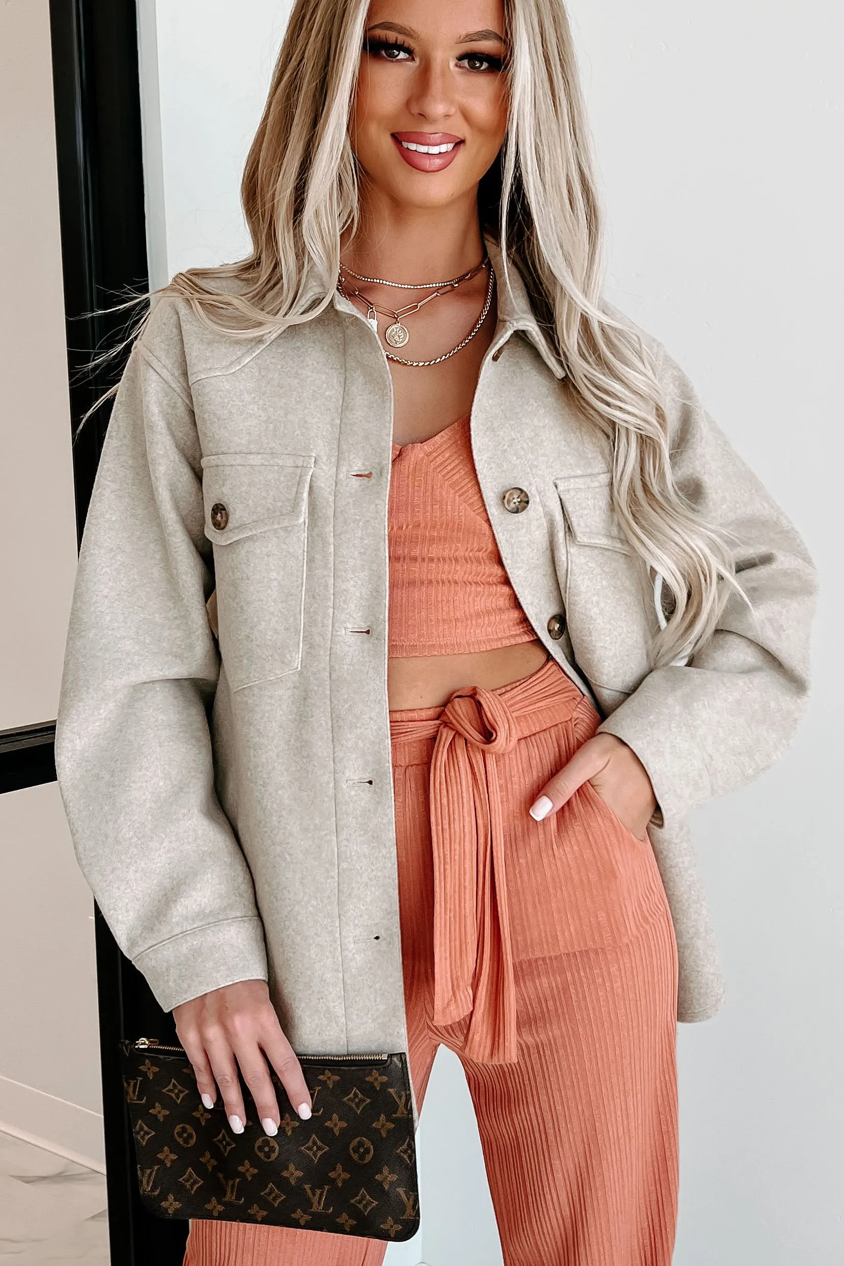 In Real Time Brushed Fleece Shacket (Oatmeal)