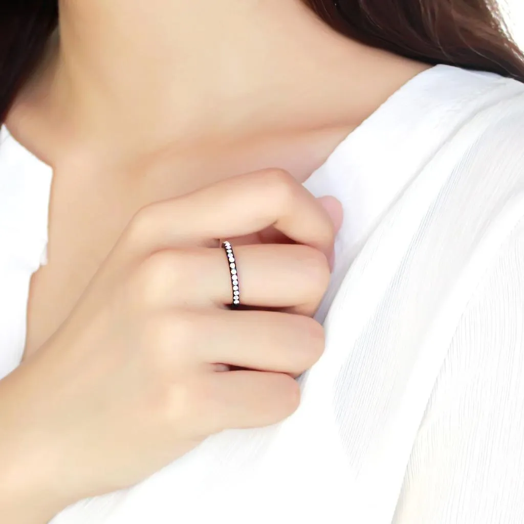 IP Black(Ion Plating) Stainless Steel Ring with Top Grade Crystal in Aurora Borealis (Rainbow Effect) for Women Style TK3556