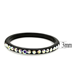 IP Black(Ion Plating) Stainless Steel Ring with Top Grade Crystal in Aurora Borealis (Rainbow Effect) for Women Style TK3556