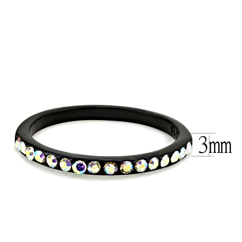 IP Black(Ion Plating) Stainless Steel Ring with Top Grade Crystal in Aurora Borealis (Rainbow Effect) for Women Style TK3556