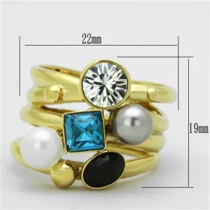 IP Gold(Ion Plating) Stainless Steel Ring with Synthetic Pearl in Multi Color for Women Style TK1440