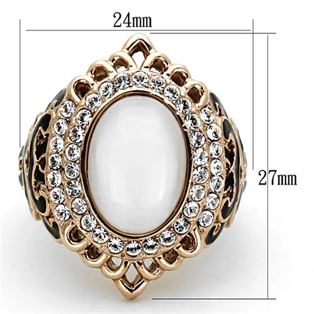 IP Rose Gold(Ion Plating) Stainless Steel Ring with Synthetic Cat Eye in White for Women Style TK1286