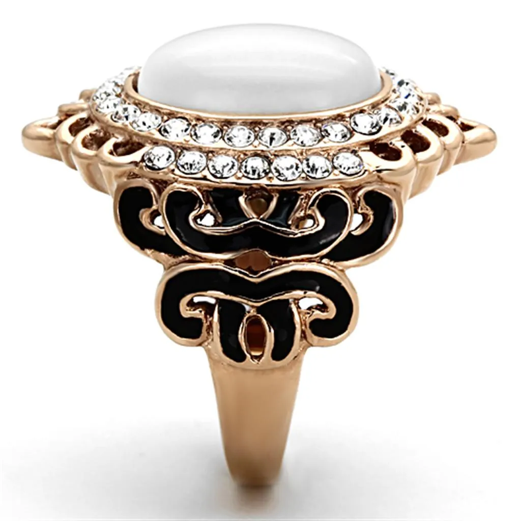 IP Rose Gold(Ion Plating) Stainless Steel Ring with Synthetic Cat Eye in White for Women Style TK1286