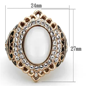 IP Rose Gold(Ion Plating) Stainless Steel Ring with Synthetic Cat Eye in White for Women Style TK1286