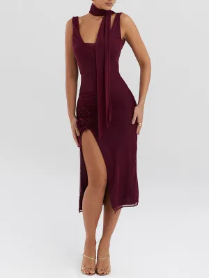 Joanna Flower High Split Sexy Midi Dress