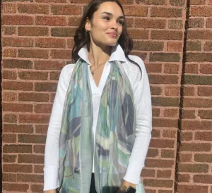 Kinross Cashmere - Palm Print Scarf in Surf