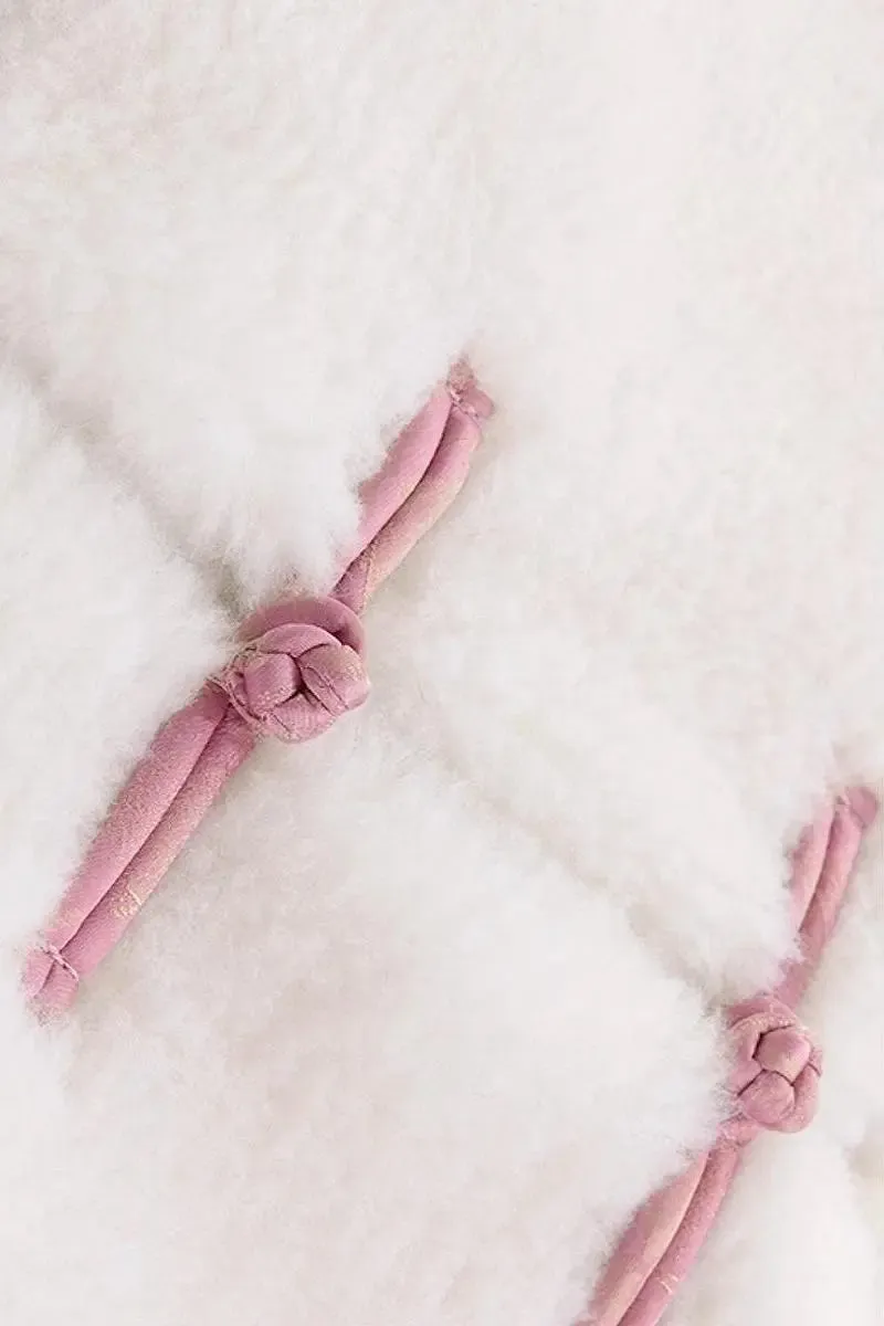 Mandarin Inspired Genuine Shearling & Faux Suede Jacket