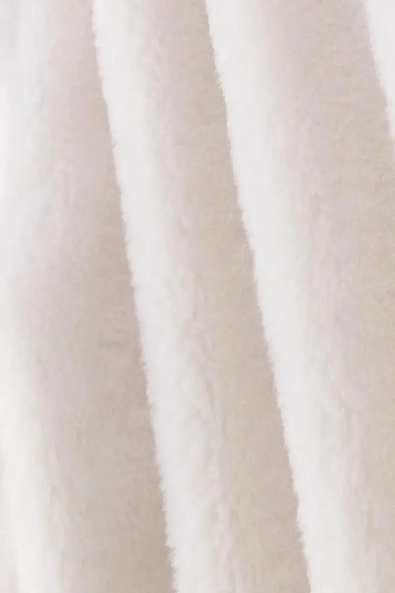 Mandarin Inspired Genuine Shearling & Faux Suede Jacket