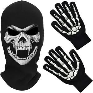 MELOP Full Face Skeleton Skull Ghost Halloween Balaclava Face Mask for Cosplay Costume Cycling Outdoor Sport With Skeleton Pattern Gloves