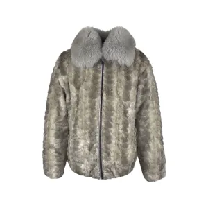 Men's Cross Mink Section Grey Bomber Jacket with Fox Collar Style #7361